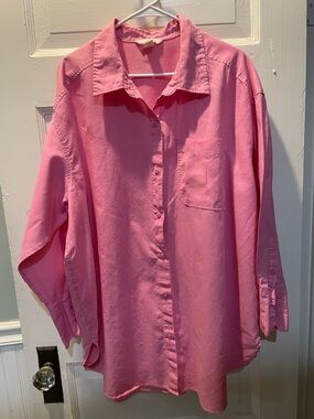 Linen Blend Pink Button-Up Shirt, XL
